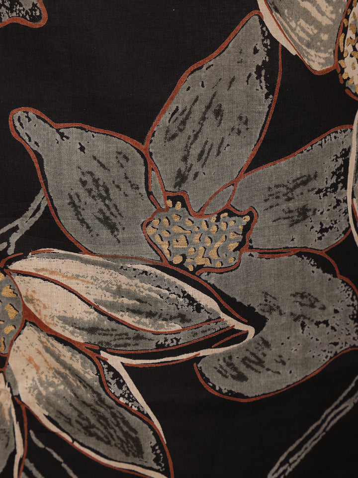 Black Floral Design Printed Cotton Salwar Suit - Diadem