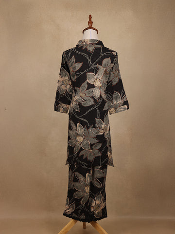 Black Floral Design Printed Cotton Salwar Suit - Diadem