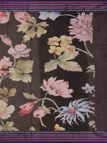 Black Floral Design Printed Kota Cotton Saree - Diadem