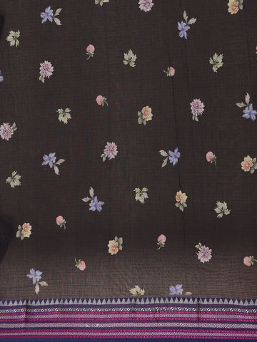 Black Floral Design Printed Kota Cotton Saree - Diadem