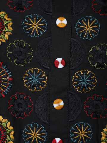 Black Floral Embroidered Cotton Palazzo Salwar Suit - Diadem