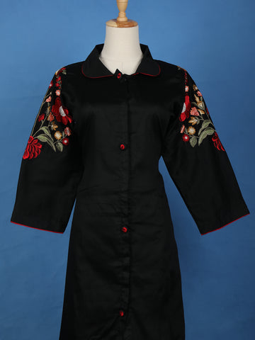 Black Floral Embroidered Cotton Salwar Suit - Diadem