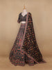 Black Floral Embroidered Semi Silk Lehenga for Brides - Diadem