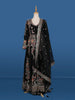 Black Floral Embroidered Semi Silk Palazzo Salwar Suit - Diadem