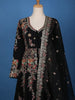 Black Floral Embroidered Semi Silk Palazzo Salwar Suit - Diadem
