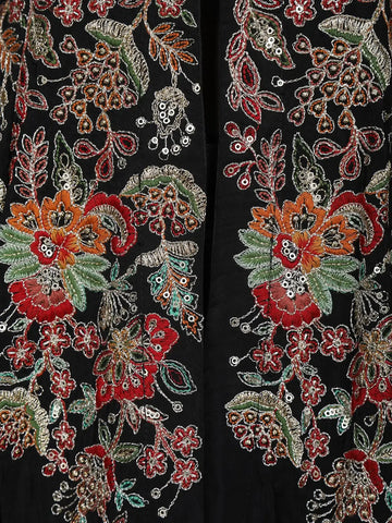 Black Floral Embroidered Semi Silk Palazzo Salwar Suit - Diadem