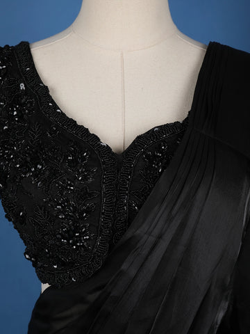 Black Floral Embroidery Organza Ready To Wear Saree with Designer Blouse - Diadem