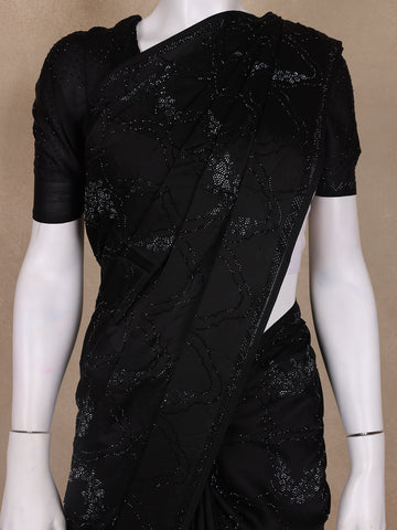 Black Solid Design Stone Worked Satin Fancy Saree - Diadem