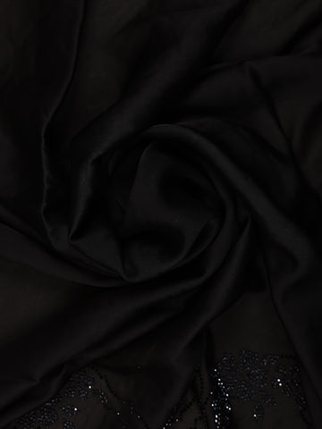 Black Solid Design Stone Worked Satin Fancy Saree - Diadem