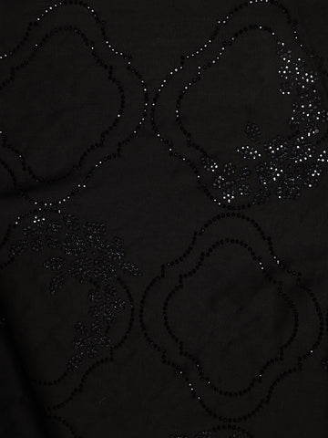 Black Solid Design Stone Worked Satin Fancy Saree - Diadem