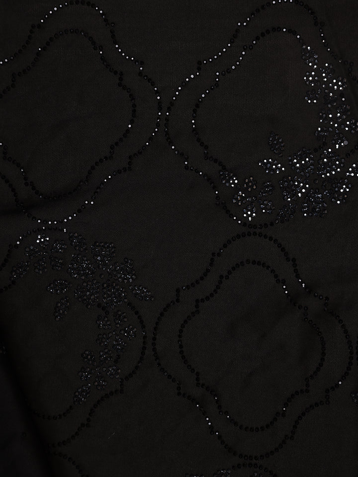 Black Solid Design Stone Worked Satin Fancy Saree - Diadem