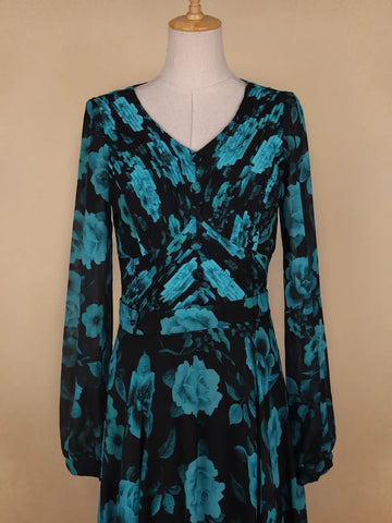 Black Floral Print Chiffon Partywear Gown - Diadem