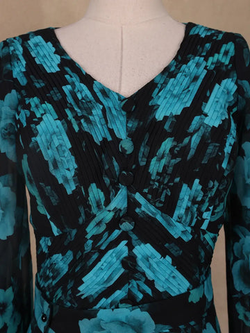 Black Floral Print Chiffon Partywear Gown - Diadem