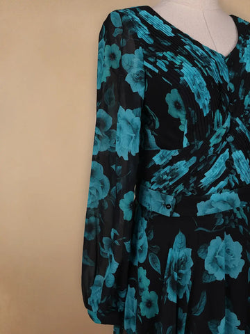 Black Floral Print Chiffon Partywear Gown - Diadem