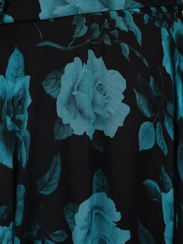 Black Floral Print Chiffon Partywear Gown - Diadem