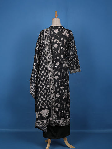 Black Floral Printed Cotton Salwar Suit - Diadem