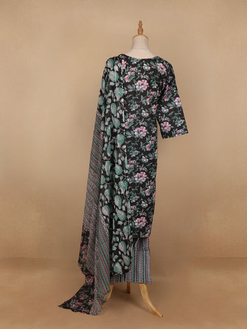 Black Floral Printed Cotton Salwar Suit - Diadem