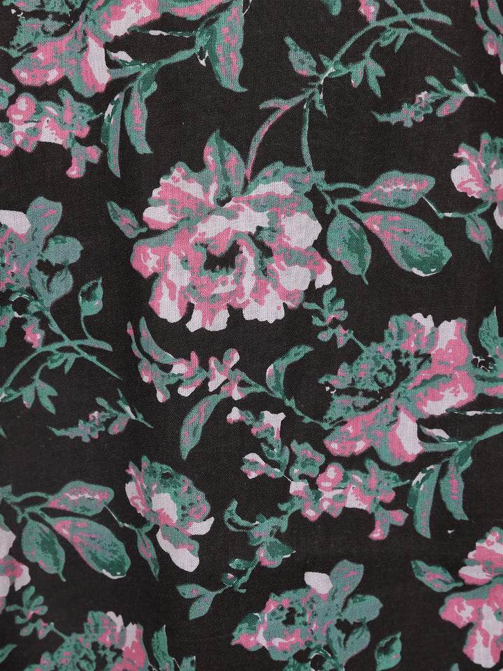 Black Floral Printed Cotton Salwar Suit - Diadem
