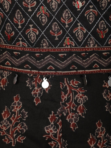 Black Floral Printed Cotton Salwar Suit - Diadem
