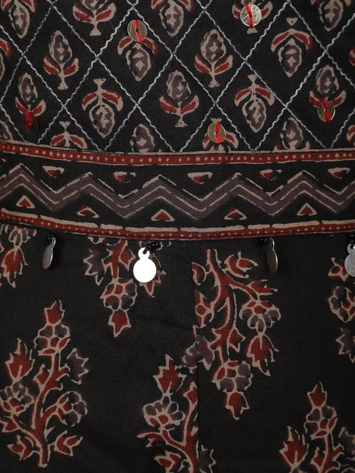 Black Floral Printed Cotton Salwar Suit - Diadem