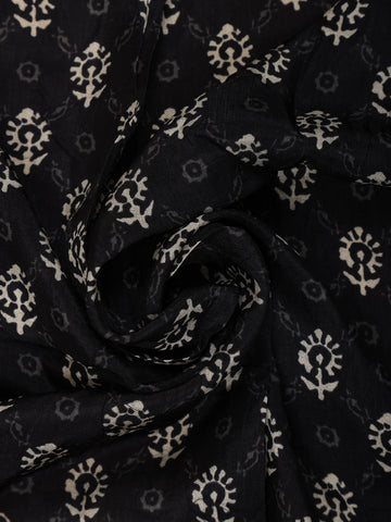 Black Floral Printed Cotton Saree - Diadem