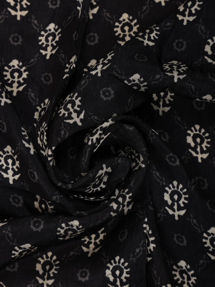 Black Floral Printed Cotton Saree - Diadem
