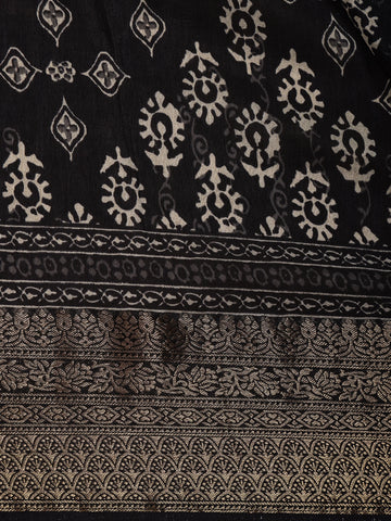 Black Floral Printed Cotton Saree - Diadem