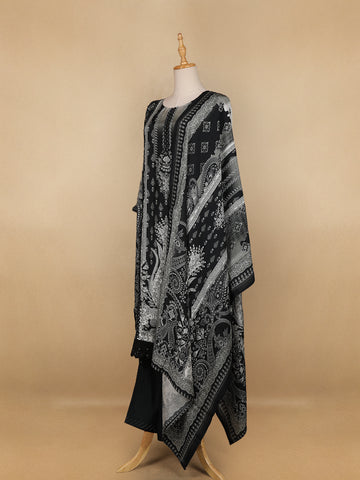 Black Floral Printed Semi Silk Salwar Suit - Diadem