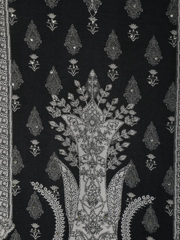 Black Floral Printed Semi Silk Salwar Suit - Diadem