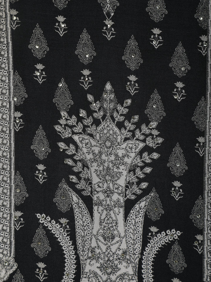 Black Floral Printed Semi Silk Salwar Suit - Diadem