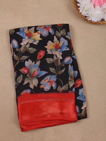 Black Floral Prints Fancy Georgette Saree - Diadem