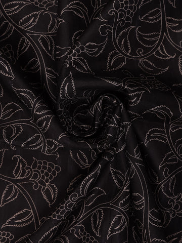 Black Floral Woven Design Tussar Silk Saree - Diadem
