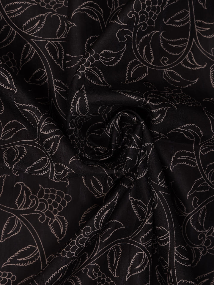 Black Floral Woven Design Tussar Silk Saree - Diadem