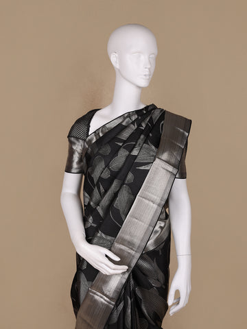 Black Floral Woven Pure Kanchipuram Silk Saree - Diadem