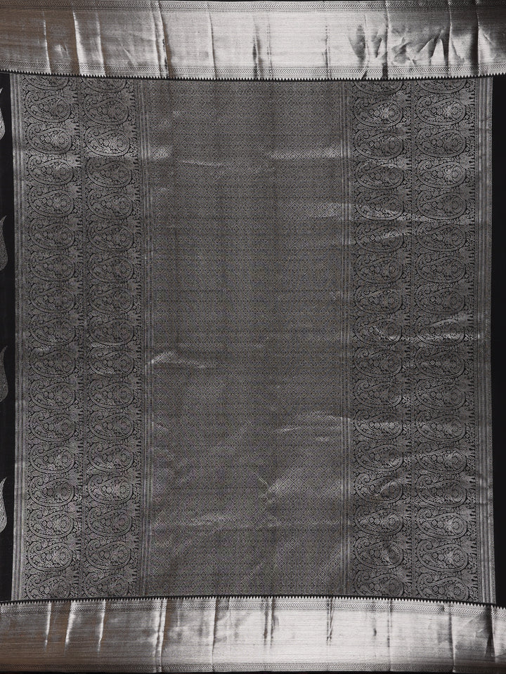 Black Floral Woven Pure Kanchipuram Silk Saree - Diadem