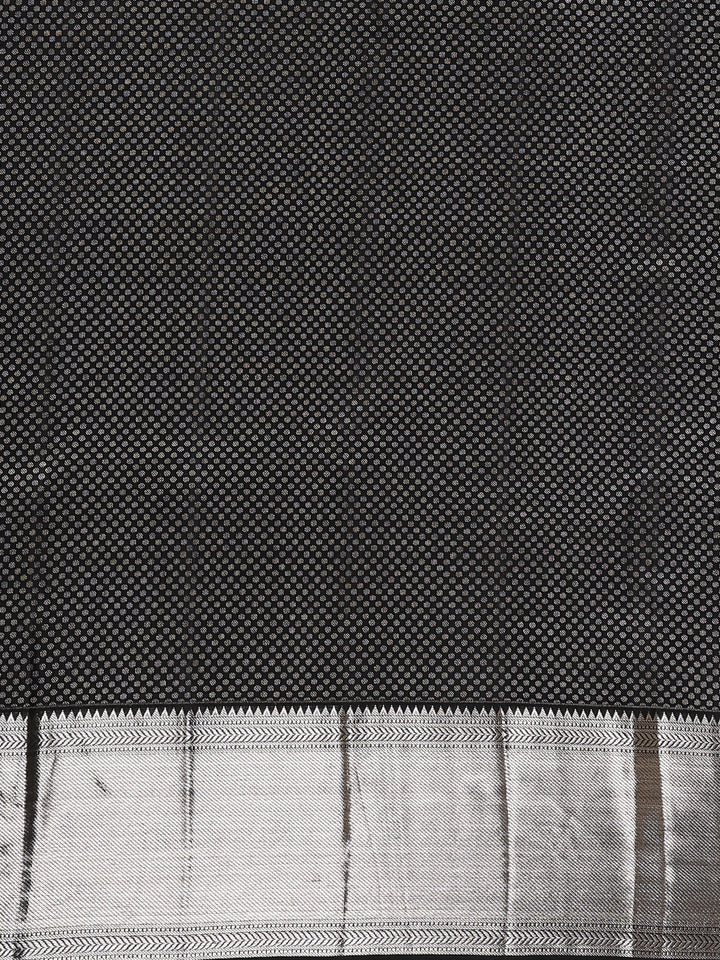 Black Floral Woven Pure Kanchipuram Silk Saree - Diadem