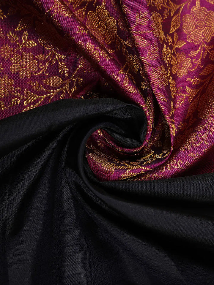 Black Floral Woven Pure Kanchipuram Silk Saree - Diadem