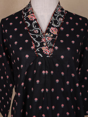 Black Floral Designed Cotton Salwar Suit - Diadem