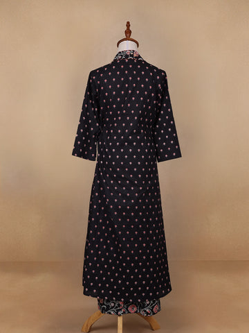 Black Floral Designed Cotton Salwar Suit - Diadem