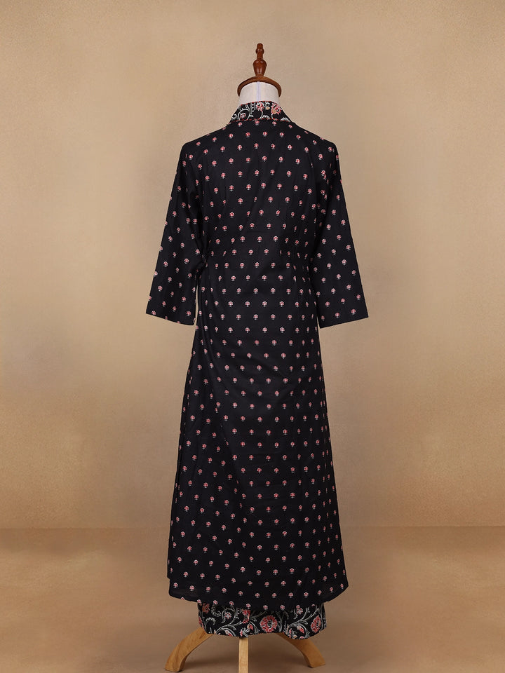 Black Floral Designed Cotton Salwar Suit - Diadem