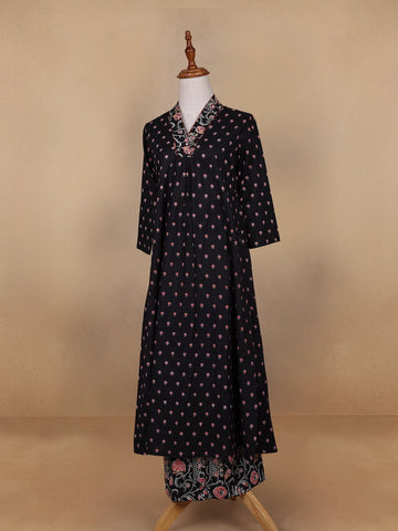 Black Floral Designed Cotton Salwar Suit - Diadem
