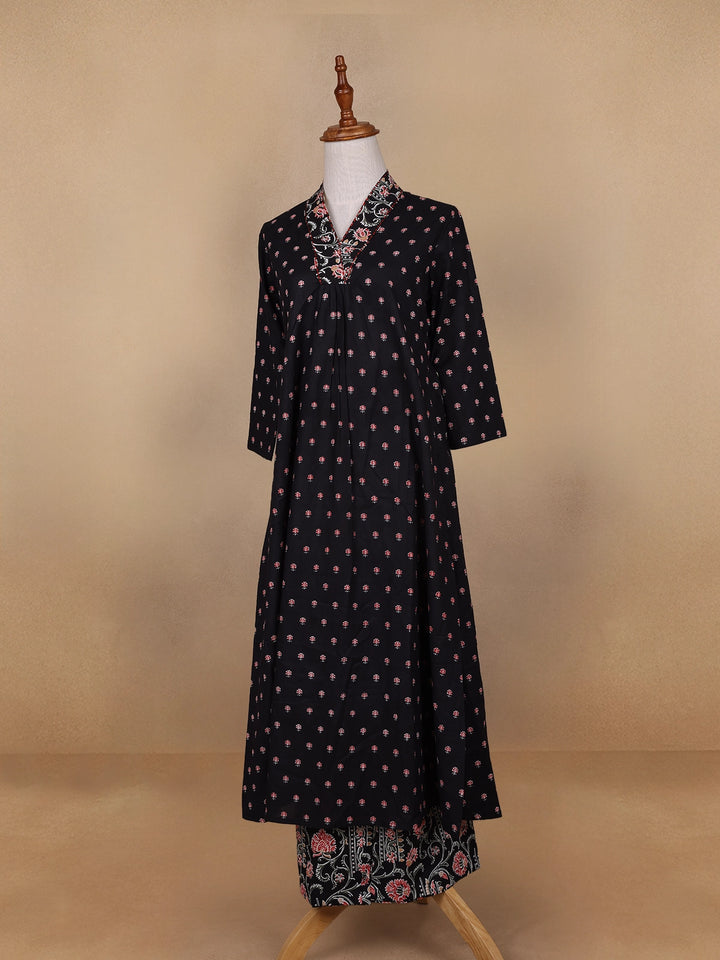 Black Floral Designed Cotton Salwar Suit - Diadem