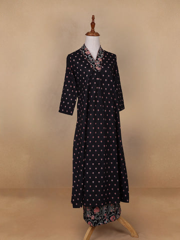 Black Floral Designed Cotton Salwar Suit - Diadem