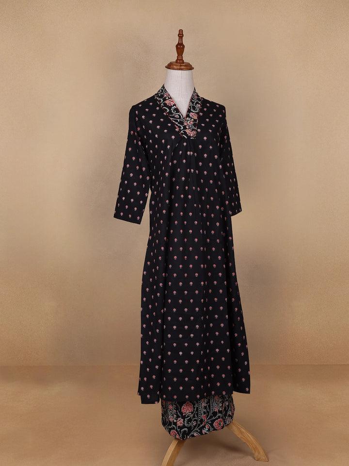 Black Floral Designed Cotton Salwar Suit - Diadem