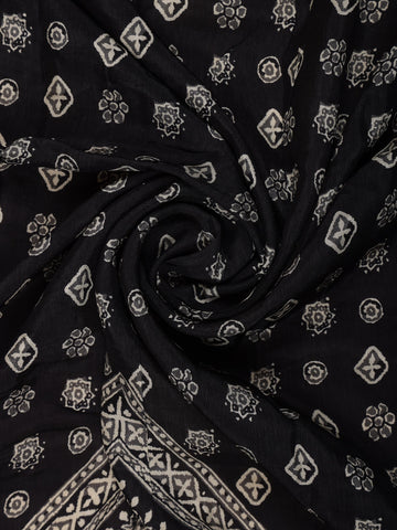 Black Floral Printed Cotton Saree - Diadem