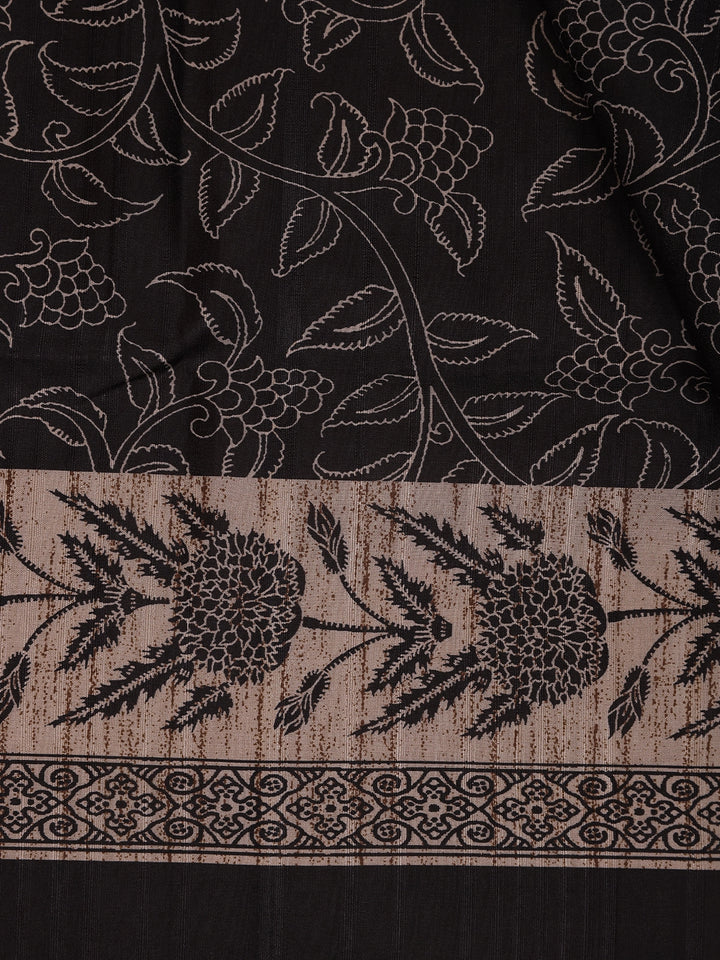 Black Floral Woven Design Tussar Silk Saree - Diadem