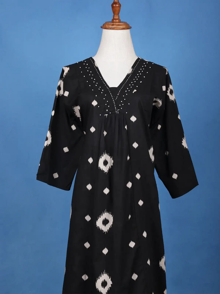 Black Ikat Design Printed Cotton Salwar Suit - Diadem