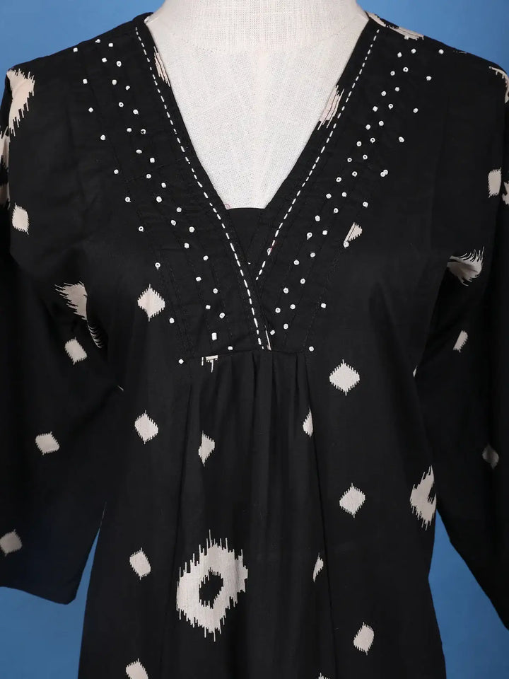 Black Ikat Design Printed Cotton Salwar Suit - Diadem