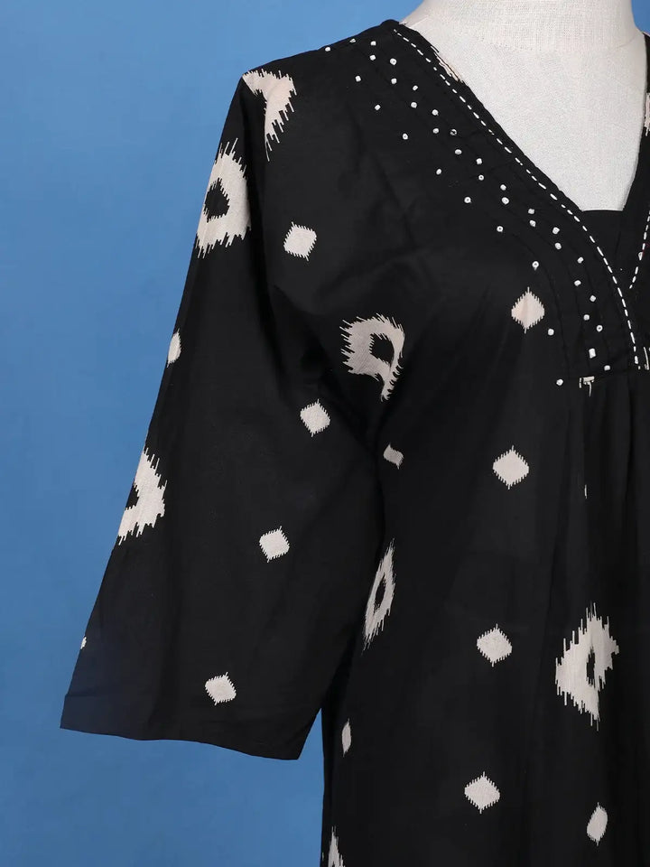 Black Ikat Design Printed Cotton Salwar Suit - Diadem