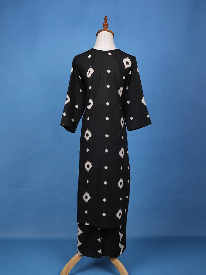 Black Ikat Design Printed Cotton Salwar Suit - Diadem